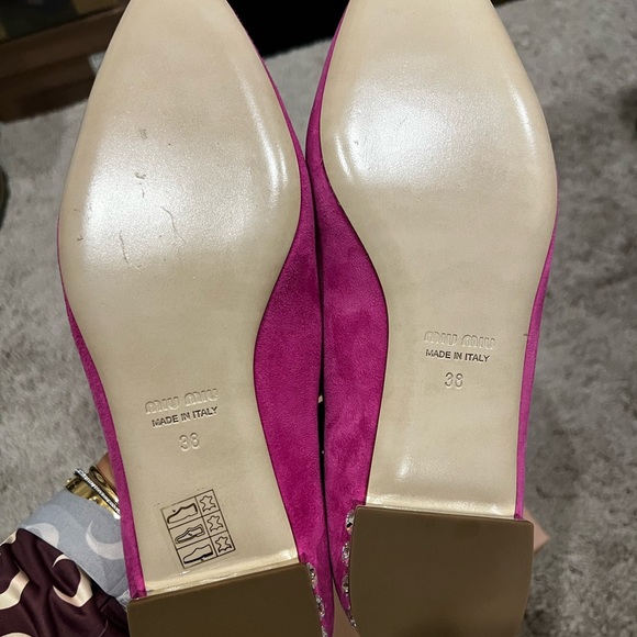 BNIB Miu Miu Fuchsia hot pink suede crystal heel bow loafers flats shoes 38 - Picture 5 of 6